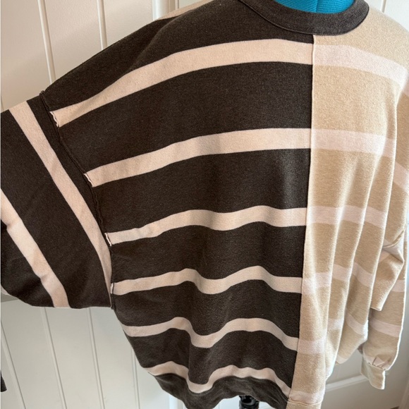 Free People Uptown Striped Crew Neck Sweater - Black and Tan - Picture 6 of 8